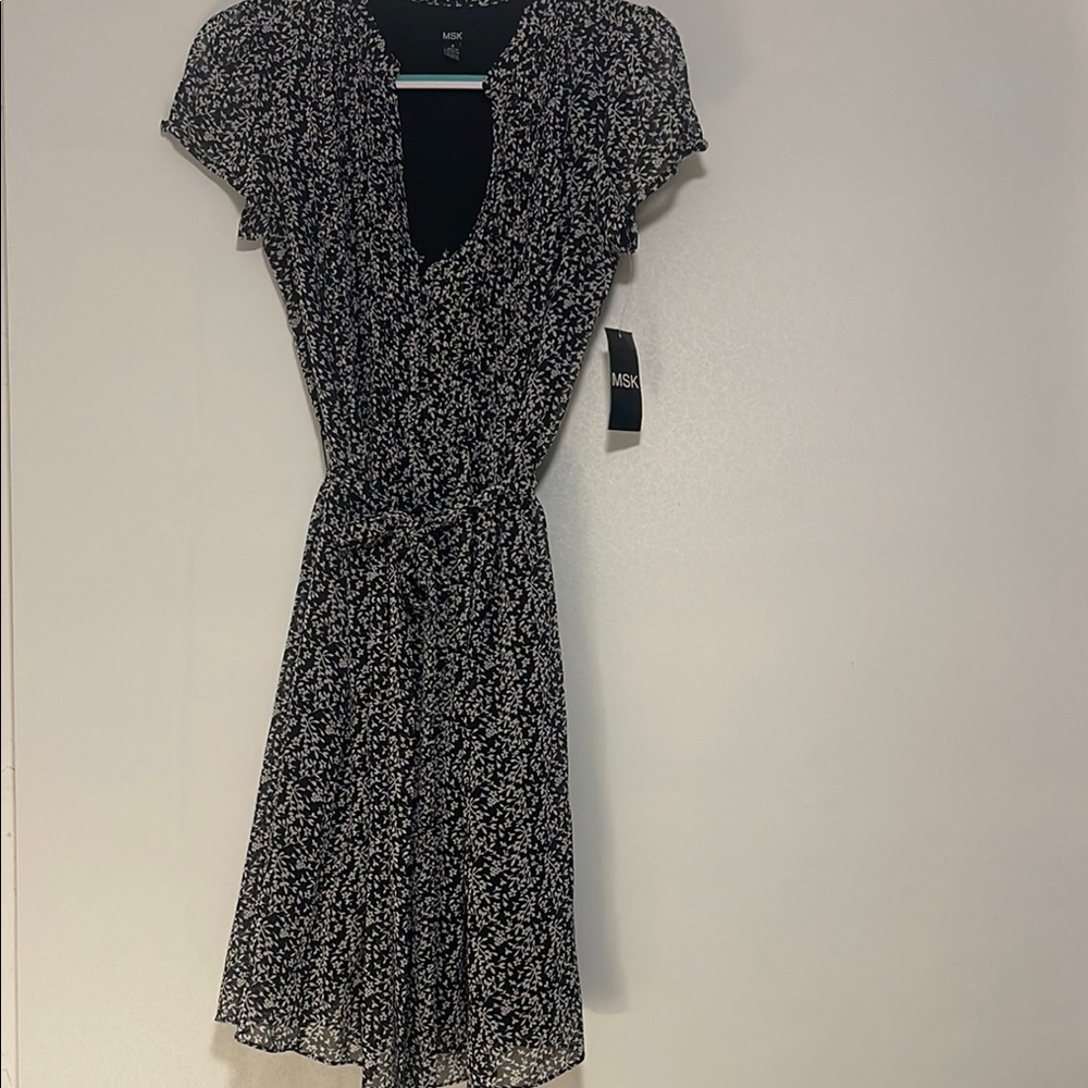MSK Black and White Pleated Wrap Sundress